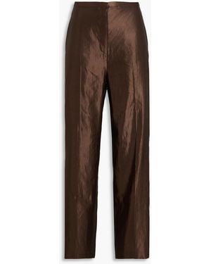 Loulou de Saison Sally Linen And Silk-Blend Sateen Straight-Leg Trousers - Brown