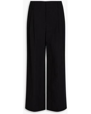 Vince Pleated Cotton-Blend Poplin Wide-Leg Trousers - Black
