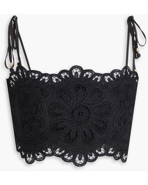 Zimmermann Cropped Guipure Lace Cotton Bustier Top - Black