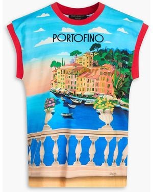 Dolce & Gabbana Printed Cotton-jersey Top - Blue