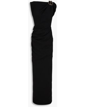 Rhea Costa Ring-embellished Draped Crepe Gown - Black