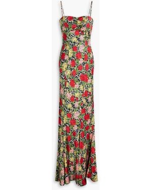 Saloni Renee Floral-Print Silk-Satin Maxi Dress - White