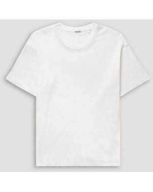 Bode Marsh Embellished Tulle-Trimmed Ribbed Cotton-Jersey T-Shirt - White