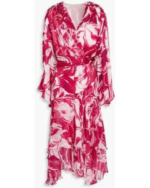 Costarellos Tiered Floral-print Silk-voile Midi Wrap Dress