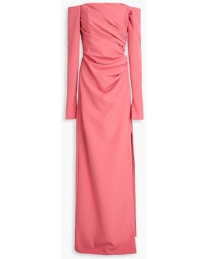 Rhea Costa Off-The-Shoulder Draped Crepe Gown - Pink