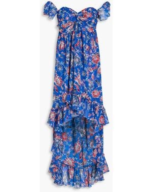 MISA Los Angles Xirena Off-The-Shoulder Ruffled Floral-Print Georgette Maxi Dress - Blue