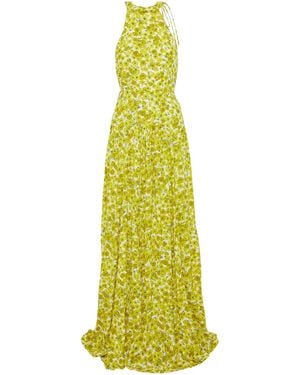 Lela Rose Pleated Floral-print Crepe Gown - Yellow