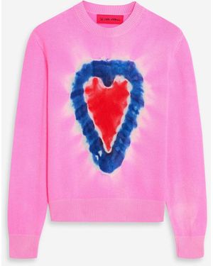 The Elder Statesman Heart Dye Intarsia Cashmere Sweater - Pink