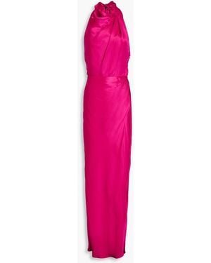 Nicholas Draped Satin Halterneck Maxi Dress - Pink