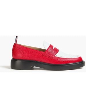 Thom Browne Two-tone Pebbled-leather Penny Loafers - Red