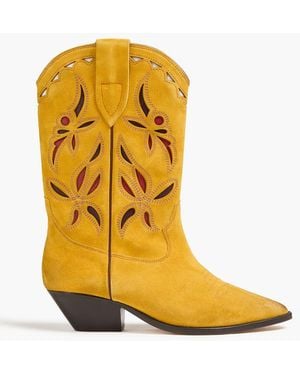 Isabel Marant Duerto Laser-Cut Suede Cowboy Boots - Orange