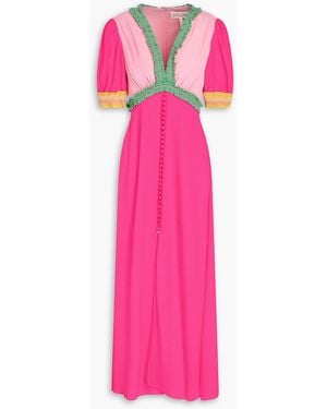 Saloni Lea Color-Block Crepe Maxi Dress - Pink