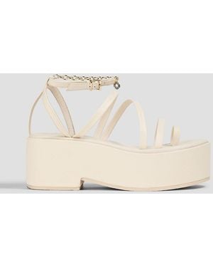 Maje Chain-Embellished Leather Platform Sandals - Natural