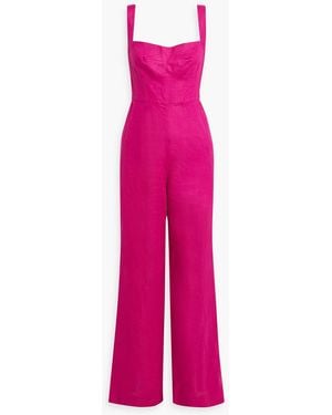 Saloni Rachel Linen Wide-Leg Jumpsuit - Pink