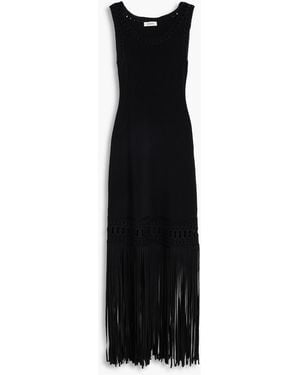 Sandro Maxikleid aus stretch-strick mit fransen - Schwarz