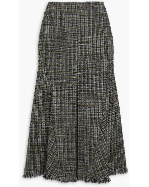 Erdem Pleated Frayed Bouclé-tweed Midi Skirt - Grey