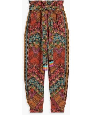 FARM Rio Belted Printed Cotton Tapered Pants