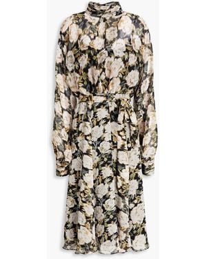 Mikael Aghal Gathered Floral-print Crepon Midi Dress - White