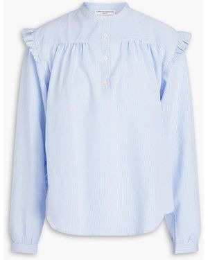 Officine Generale Charline Ruffled Striped Poplin Top - Blue