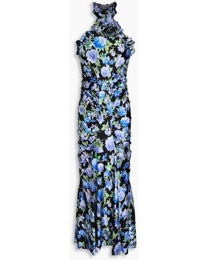 Philosophy Di Lorenzo Serafini Ruffled Floral-print Jersey Midi Dress - Blue