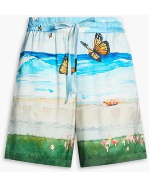 NAHMIAS Printed Stretch-Silk Satin Shorts - Green