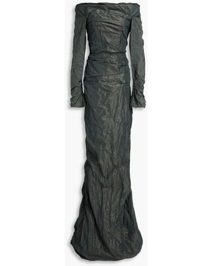 Marmar Halim Off-The-Shoulder Crinkled-Taffeta Gown - Grey