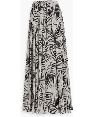 Diane von Furstenberg Amira Gathered Printed Chiffon Maxi Skirt - Gray