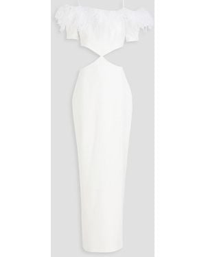 Rasario Maxikleid aus crêpe mit federbesatz und cut-outs - Weiß