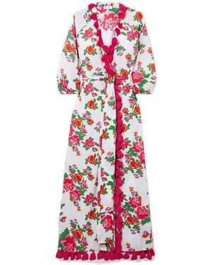 RHODE Lena Tassel-trimmed Floral-print Cotton-voile Maxi Wrap Dress - White