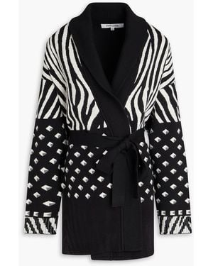 Diane von Furstenberg Lee Belted Jacquard-Knit Cardigan - Black