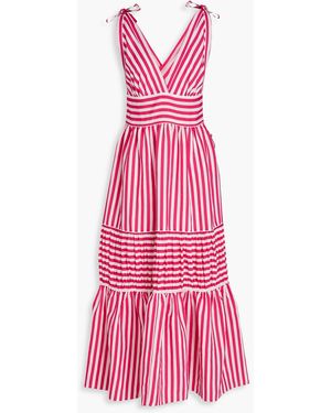 Loretta Caponi Smeralda Tiered Striped Woven Midi Dress - Pink