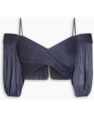 Zimmermann Cropped Cold-shoulder Pleated Organza Top - Blue