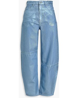 Ganni Metallic Coated High-rise Barrel-leg Jeans - Blue