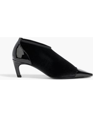 TOTEME Patent Leather-Trimmed Velvet Ankle Boots - Black
