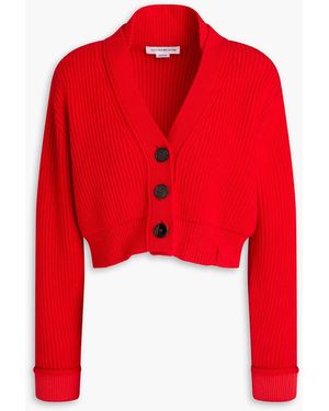 Victoria Beckham Cropped Ribbed Wool-blend Cardigan - Red