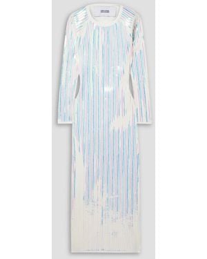 Christopher John Rogers Open-back Sequin-embellished Stretch-knit Midi Dress - Blue