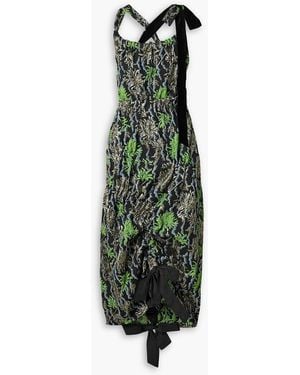 MERYLL ROGGE Asymmetric Velvet-trimmed Metallic Cloqué-jacquard Dress - Green