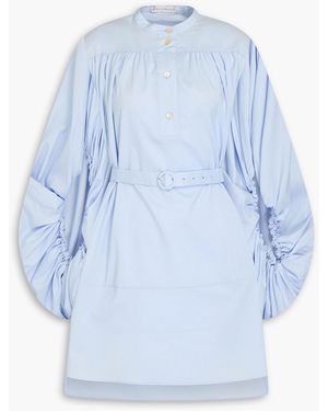 Palmer//Harding Tender Belted Piqué-Trimmed Cotton-Poplin Shirt Dress - Blue