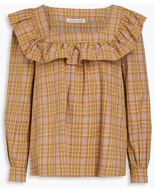 ALEXACHUNG Phyllis Ruffled Gingham Cotton Top - Natural