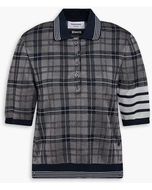 Thom Browne Checked Jacquard-knit Silk-blend Polo Shirt - Blue