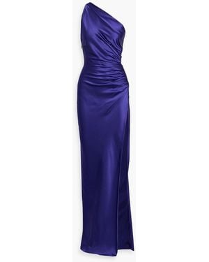 Michelle Mason One-Shoulder Draped Silk-Satin Gown - Purple