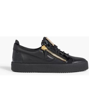 Giuseppe Zanotti Frankie Smooth And Patent-Leather Sneakers - Black