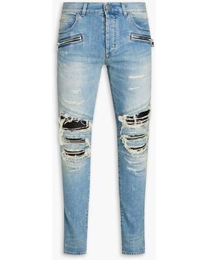 Balmain Distressed Denim Jeans - Blue