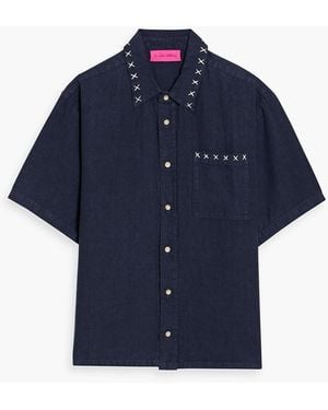 The Elder Statesman Sulfur Embroidered Linen Shirt - Blue