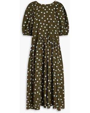 Stine Goya Amelia Polka-Dot Seersucker Midi Dress - Green
