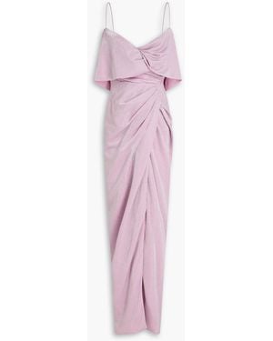 Rhea Costa Levana Wrap-Effect Metallic Jersey Gown - Pink