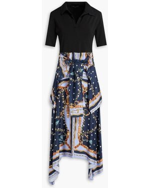 Maje Jersey-Paneled Printed Washed Mousseline Midi Dress - Black