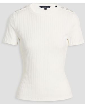 Veronica Beard Draya Embellished Ribbed Cotton-Blend Top - Natural