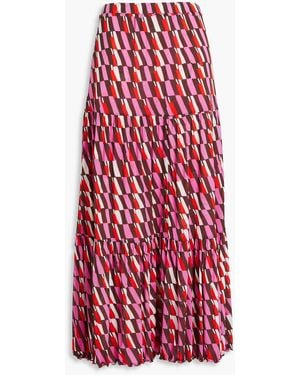 Diane von Furstenberg Austria Reversible Tiered Printed Stretch-mesh Maxi Skirt