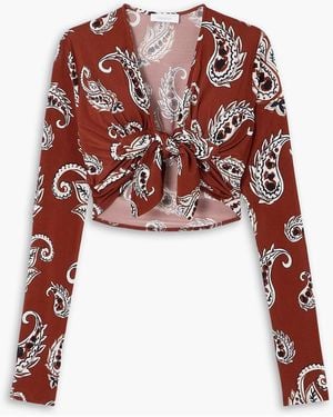 Rabanne Cropped Paisley-Print Stretch-Crepe Top - Red